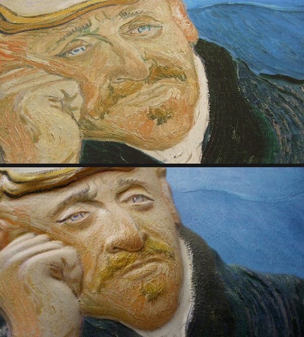 Dr. Gachet de Vincent Van Gogh, antes y después de la transformación. Fuente: 3DPhotoWorks 
