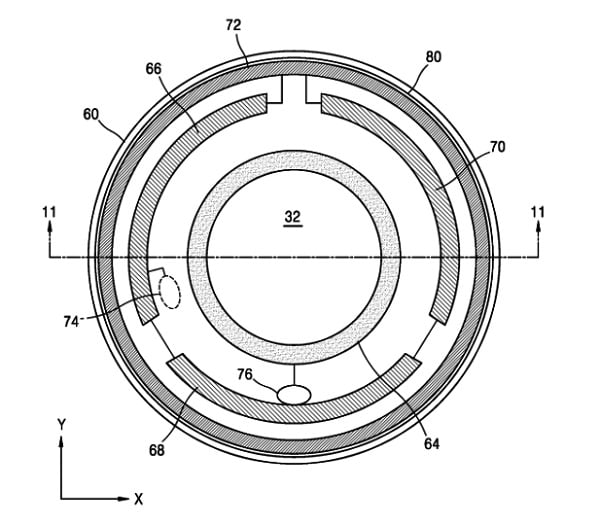Imágenes del diseño de las lentes de contacto inteligentes que ha patentado Samsung. Fuente: Samsung/Korea Intellectual Property Rights Information Service
